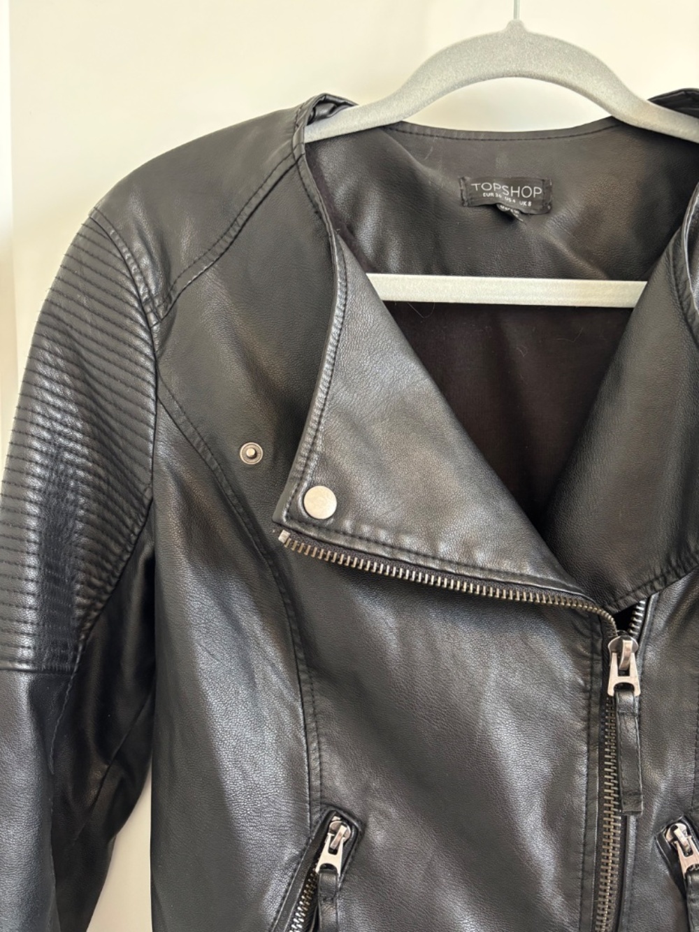 TopShop Nelly Black Faux Leather Biker Jacket Size 4 - Picture 5 of 12